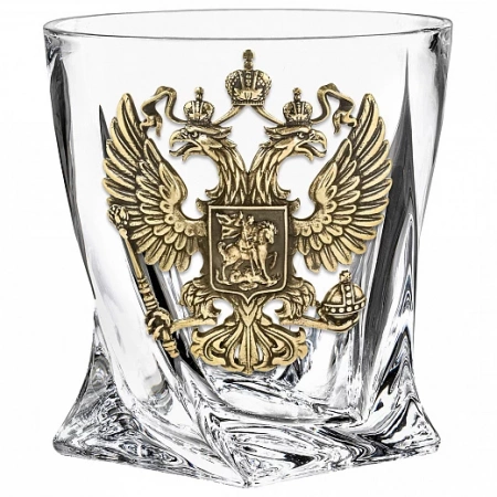 Бокал для виски "Квадро", накл."Большой герб России",камни,мешок, в картон. коробке для Шаранте